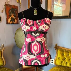 Vintage Y2k Rampage Pink Psychedelic Geometric Print Cami Top Size L